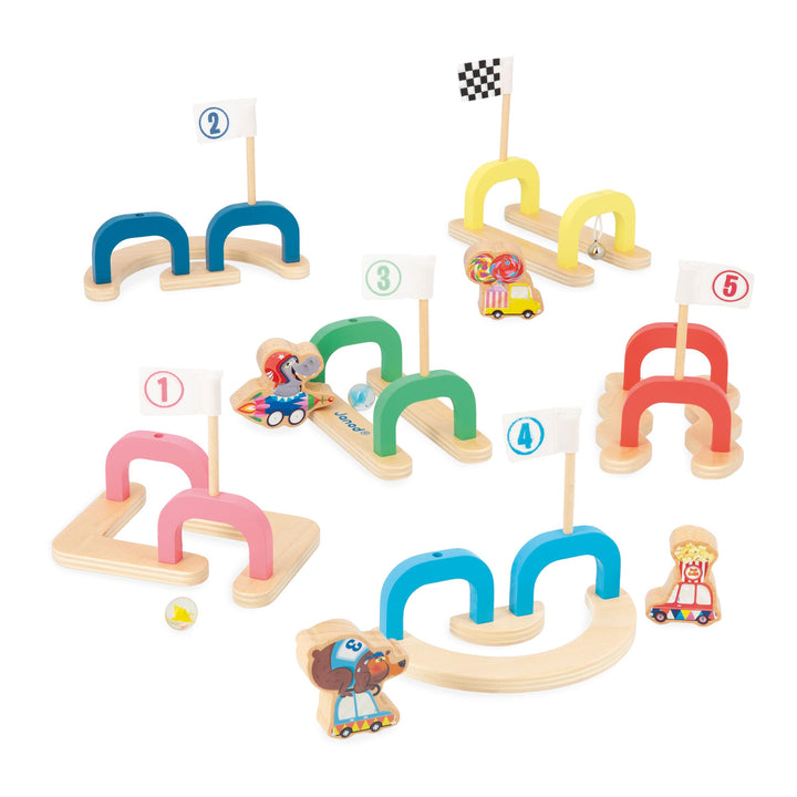 Janod - Kinder-Murmelspiel Applepop - Geschicklichkeitsspiel - 6 Passagen + 2 Murmeln + 4 Spielstein