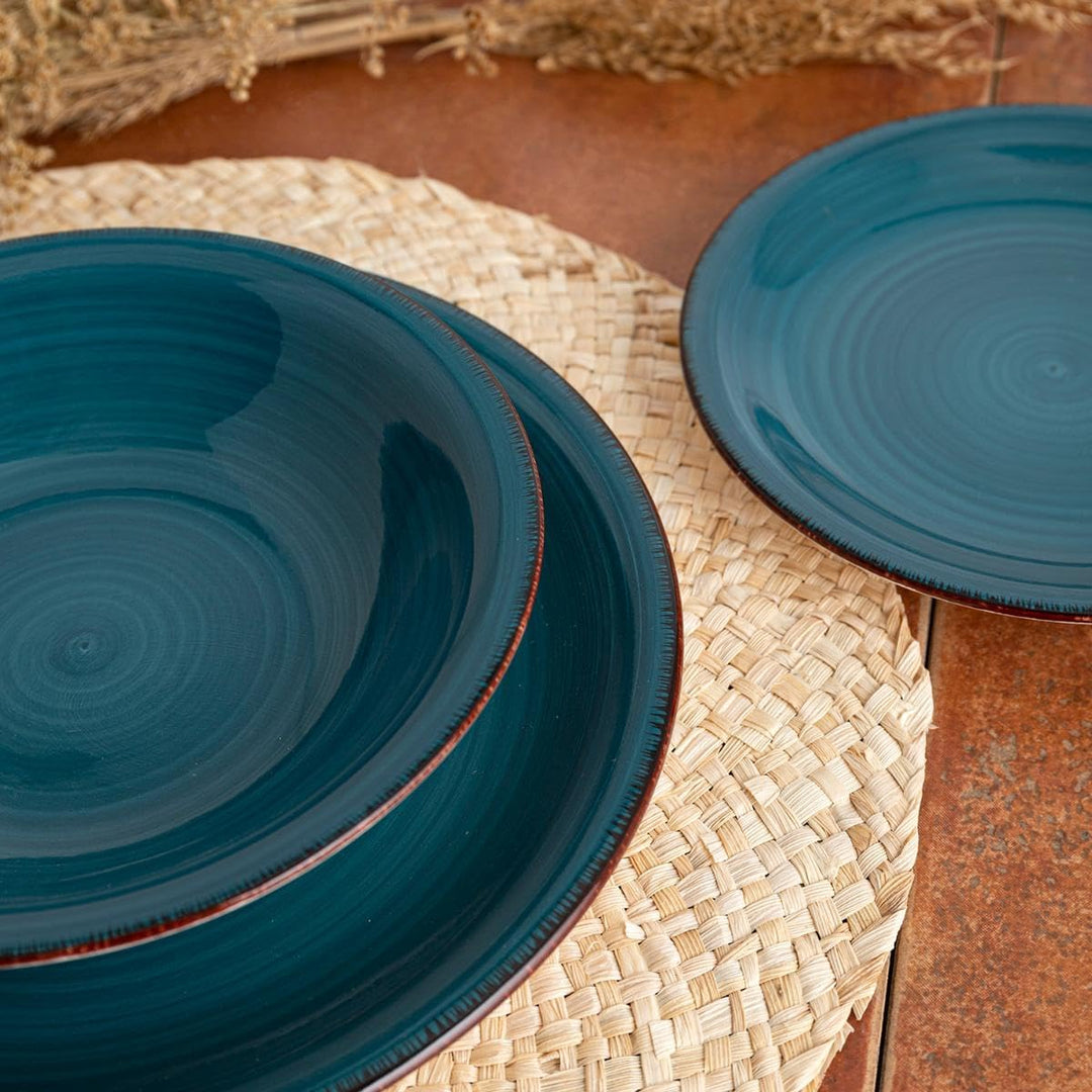 Quid Saphir Vita Geschirr aus Keramik, 18 Stück, 6 Personen, Blau