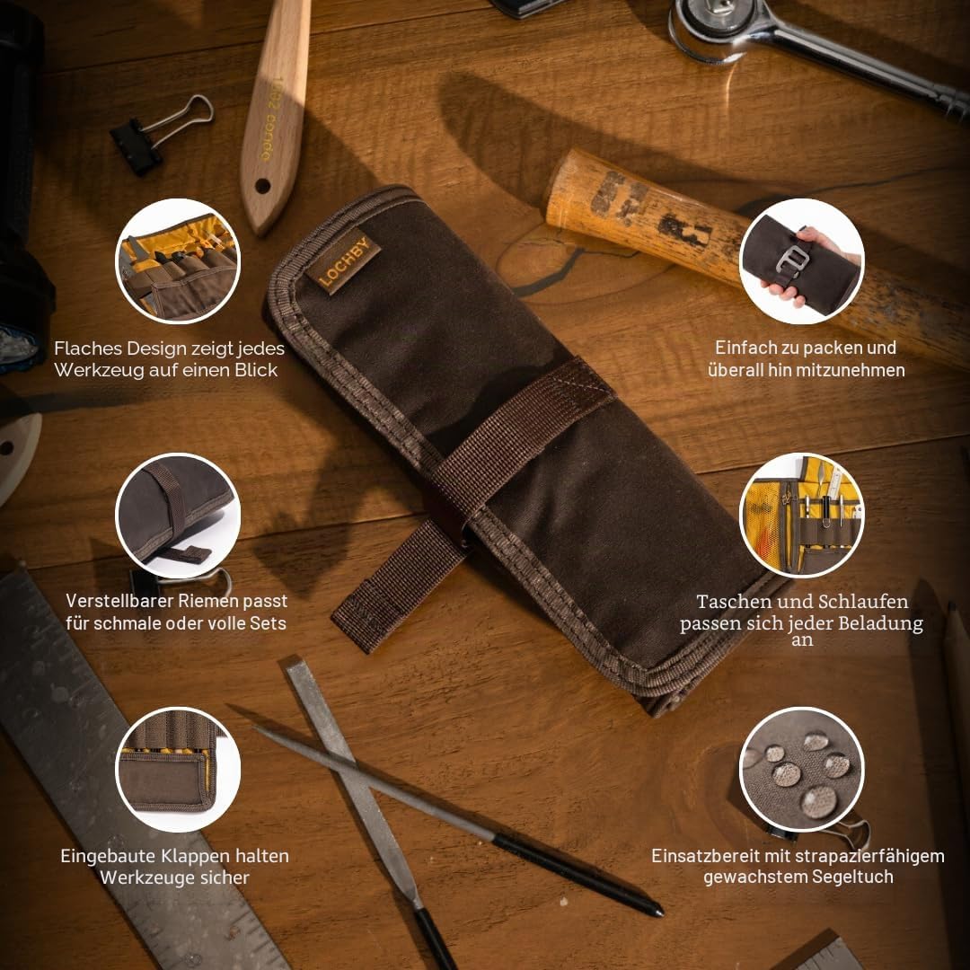 LOCHBY Tool Roll, 8x16 Inches (Unrolled) -Rugged Everyday Carry Organizer for Pens, Tools, & More -T