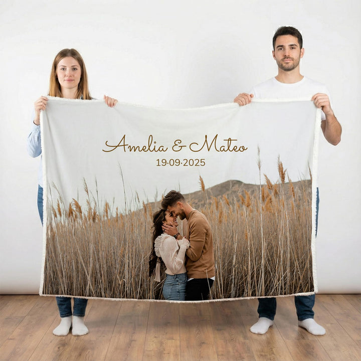 Wanapix | Kunstfell-Babydecke mit Foto und Text | Besonders warm | Doppelschicht | 490 g/m² | 45x70