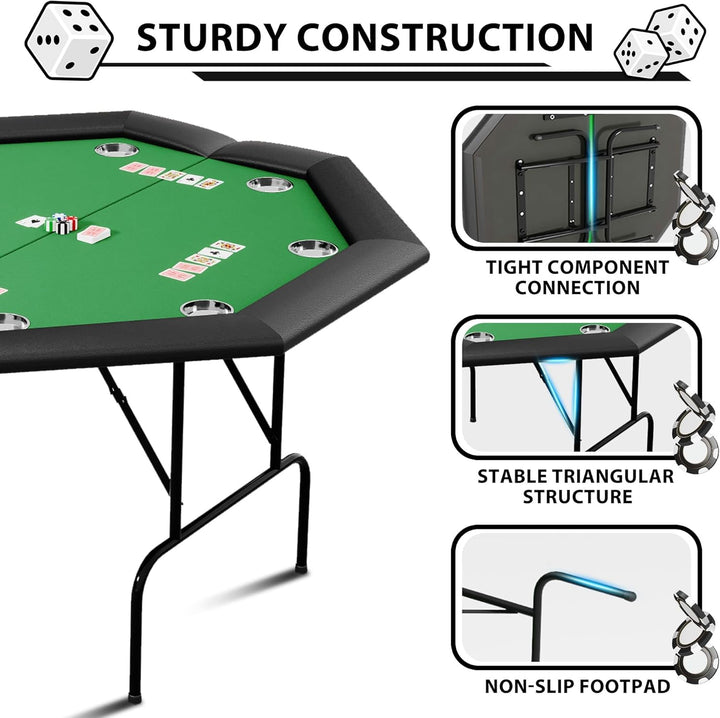 Pokertisch 8 Spieler Klappbar Achteckig Grün Casino Poker Tisch Achteckiger Spieltisch Mit Filzbezug
