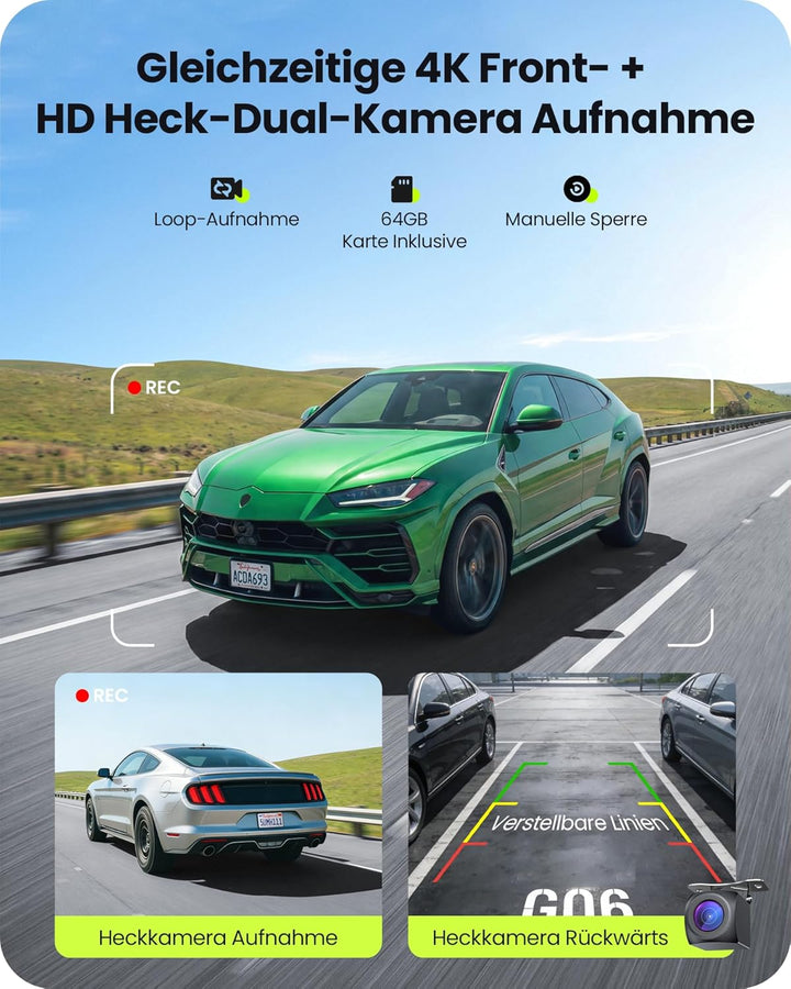 9,26" Tragbarer CarPlay Display für Apple CarPlay &amp; Android Auto mit 4K-Dashcam &amp; HD-Rückfahrkamera,