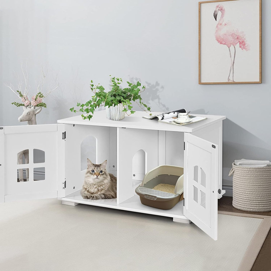 COSTWAY Katzenschrank Katzentoilette, Katzenklo Schrank mit 2 magnetischer Türen &amp; Eingang, Kleintie