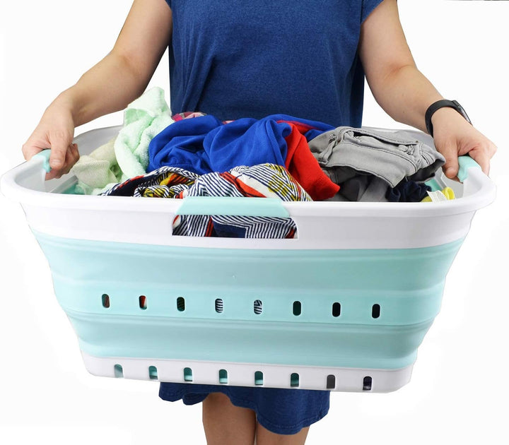 SAMMART 42L Collapsible Plastic Laundry Basket - Foldable Pop Up Storage Container/Organizer - Porta