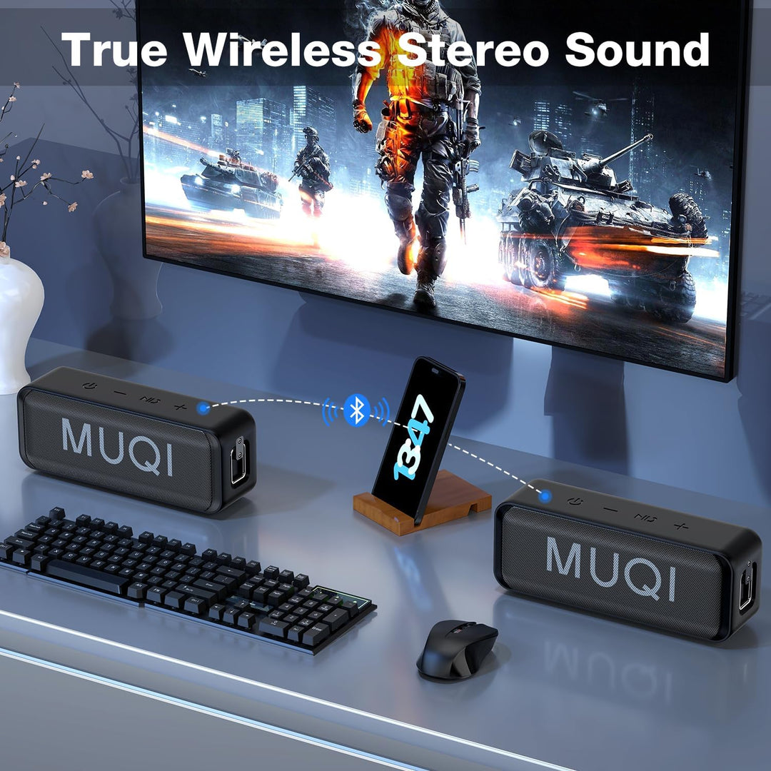 MUQI Bluetooth Lautsprecher, Musikbox mit IPX7 Wasserdicht,kabelloser Boxen 10W Stereo Sound intensi