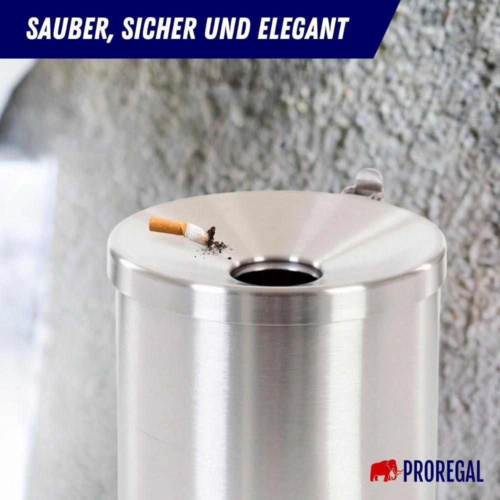 PROREGAL Runder Sicherheits-Wandaschenbecher mit Kippvorrichtung | 2 Liter, HxØ 16x16cm | Edelstahl