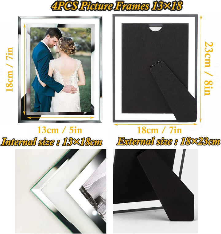 ASelected Bilderrahmen Glas 4er Set für Bilder 13x18 cm Glas Fotorahmen Photo Frame Glass Foto Rahme