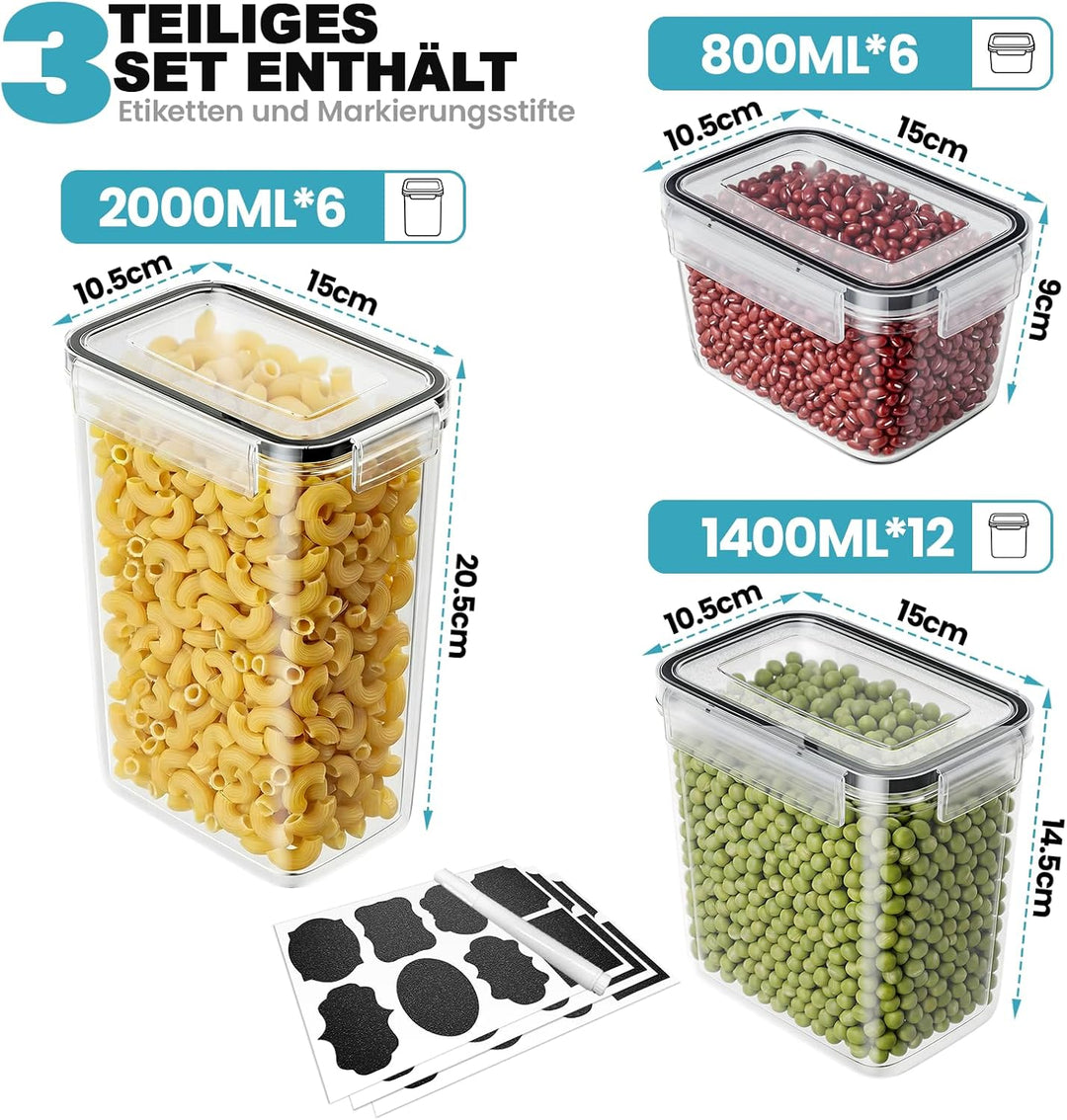 Mavivegue Vorratsdosen mit Deckel Luftdicht,BPA-frei, 24er Set Aufbewahrungsbox Küchen für Mehl, Zuc