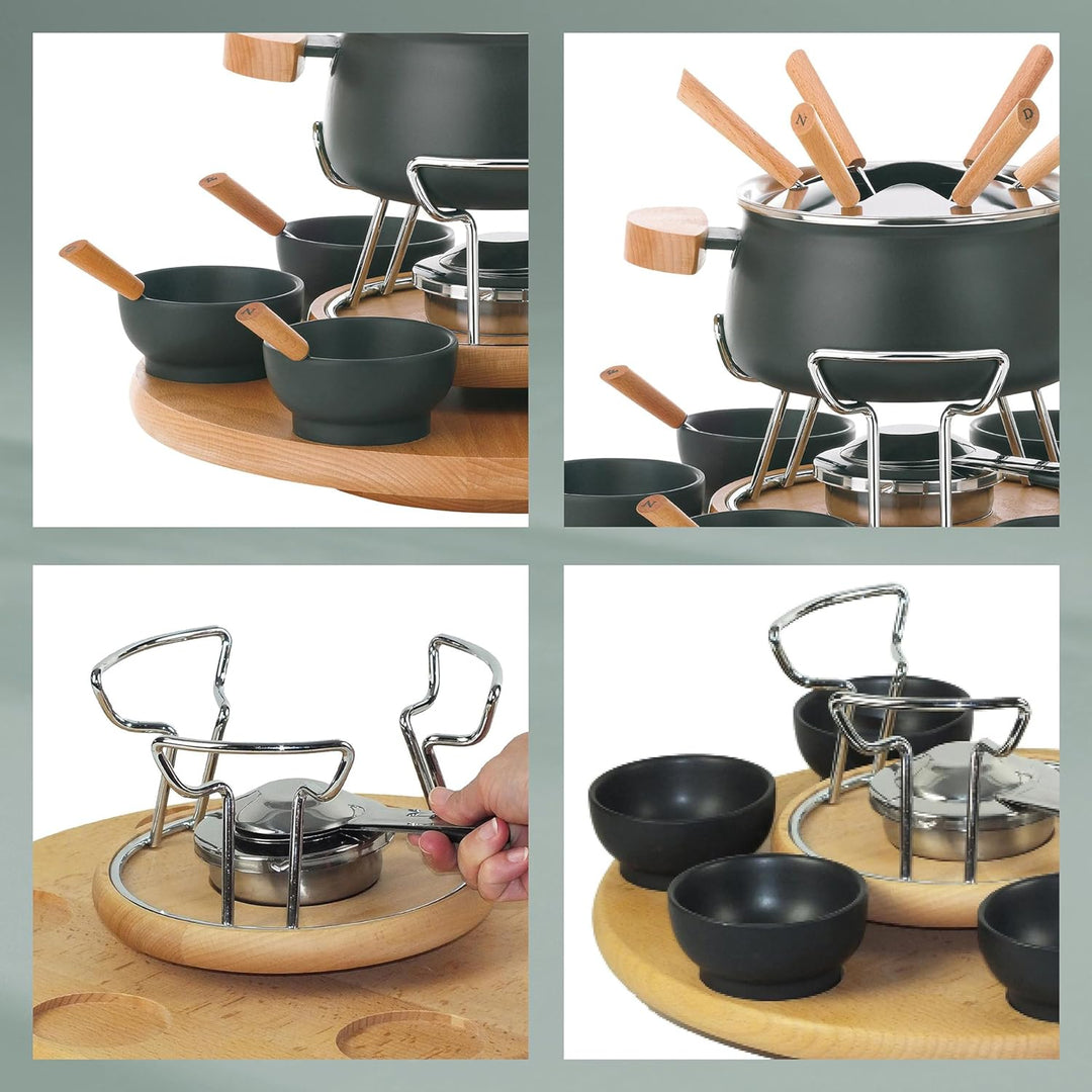 Kela 61201 Drehbares Fonduekarussell-Set, Fleischfondue, 23-teilig, Für 6 Personen, 2,0 l, Natura