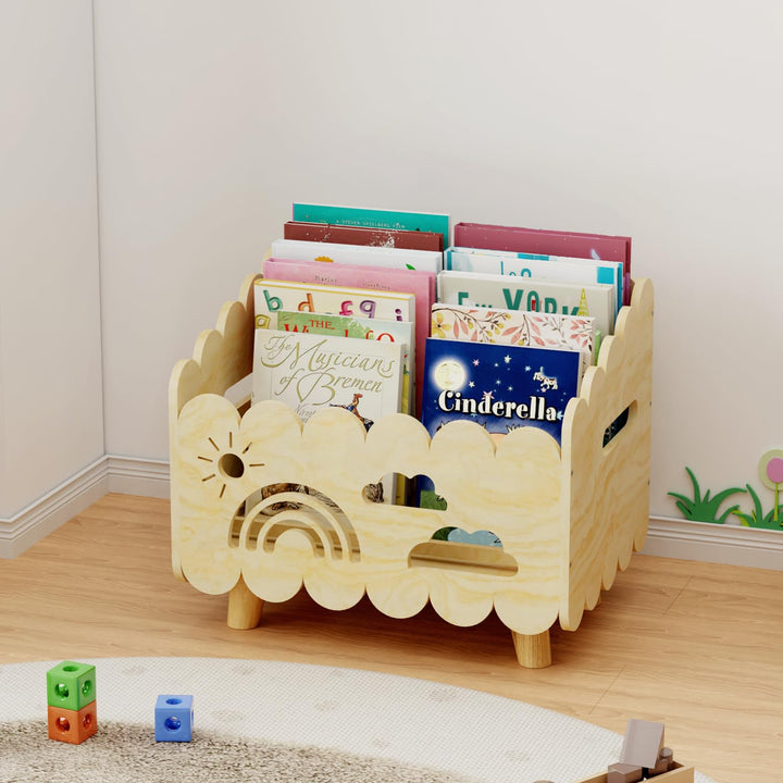 Kinder Bücherregal Holz, Montessori Bücherregal Kinder, Bücherkiste Kinder für Leseecke, Babyzimmer,