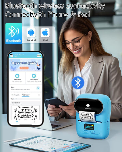 Phomemo M110 Bluetooth Etikettendrucker - Etikettiergerät Beschriftungsgerät Selbstklebend, Labeldru