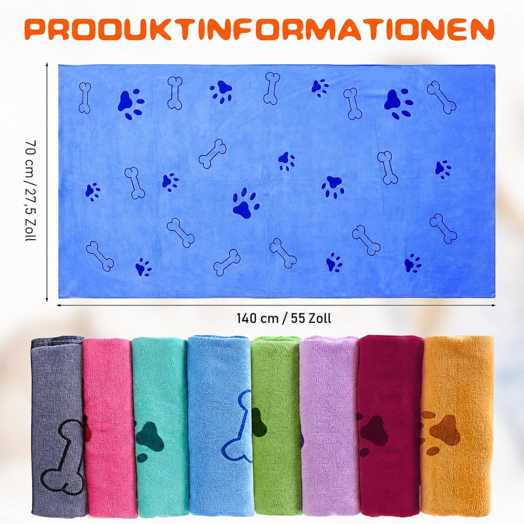Hundehandtuch 8er Set, Mikrofaser-Handtücher 140 x 70 cm für Hunde &amp; Katzen | Extra Saugstark &amp; Weic