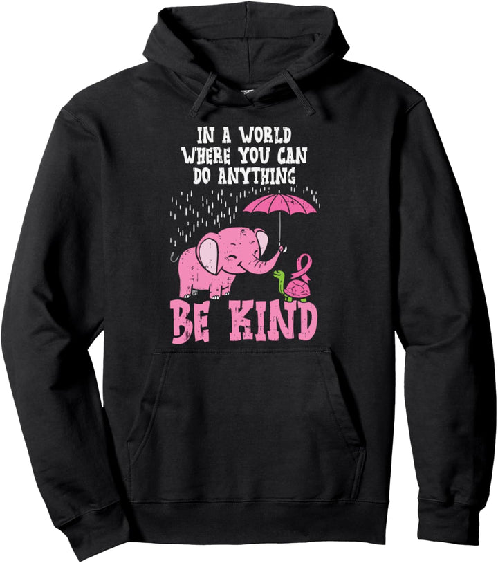 Be Kind Elephant Turtle Breast Cancer Awareness Support Gift Pullover Hoodie