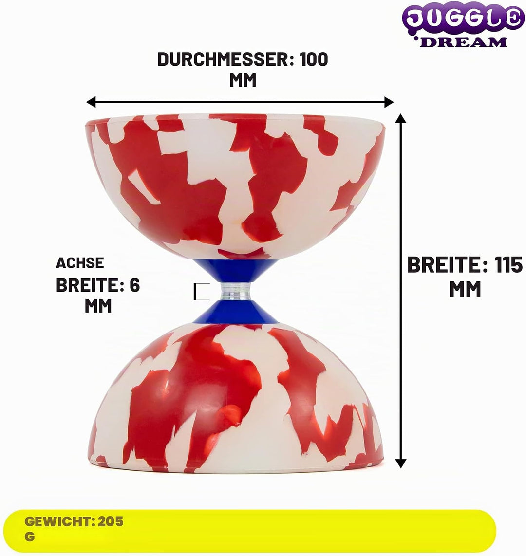 Juggle Dream Jester Diabolo Jonglierset – Fester Achse Profi-Diabolo mit Superglass-Handstäben, Onli