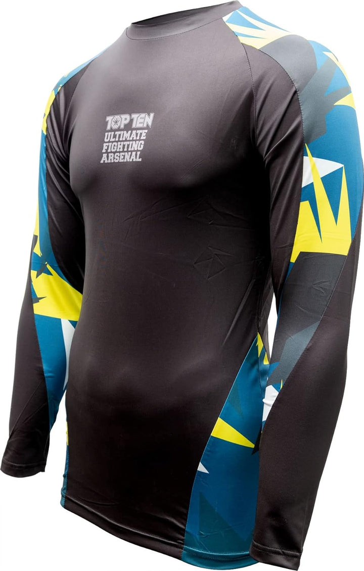 TOP TEN MMA Rash Guard „Jungle“ S Blau - Gelb, S Blau - Gelb