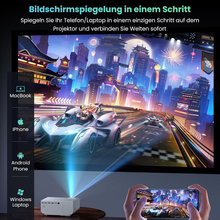 HOPVISION Beamer, Mini Beamer WiFi Bluetooth Full HD 1080P, Beamer 4K Heimkino Unterstützt mit Zoomf
