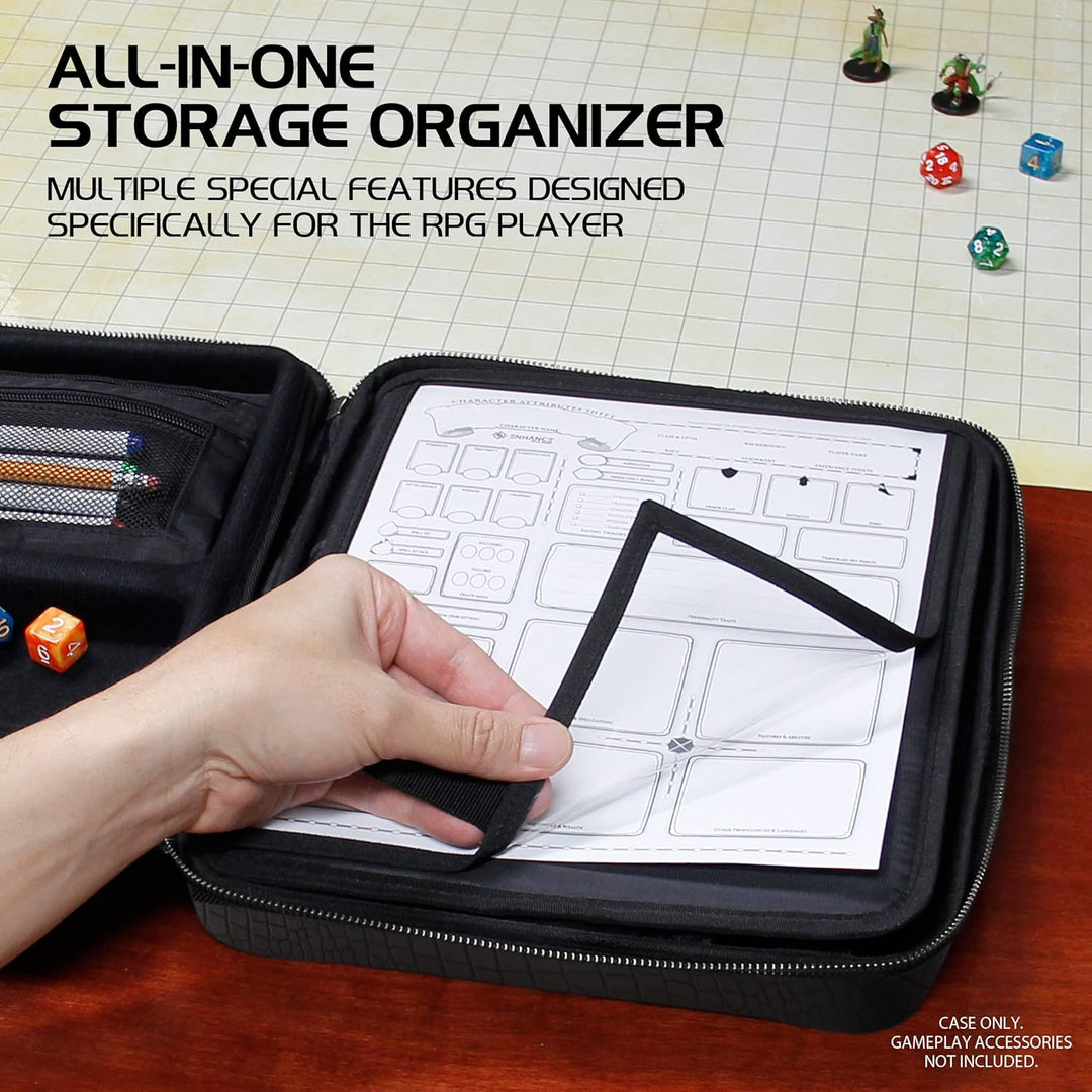 ENHANCE RPG-Organizer-Tasche – DND-Ordner mit integriertem Zeichenblatthalter und löschbarem Anreiss