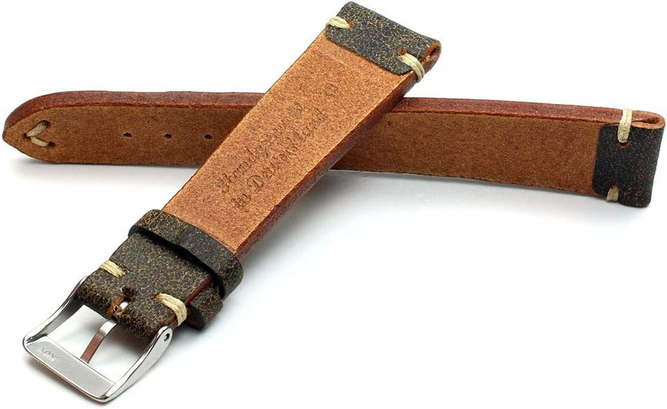 Sulla 20 mm Vintage Leder Uhrenarmband Handgemacht in Deutschland Retro Look Braun weisse Naht