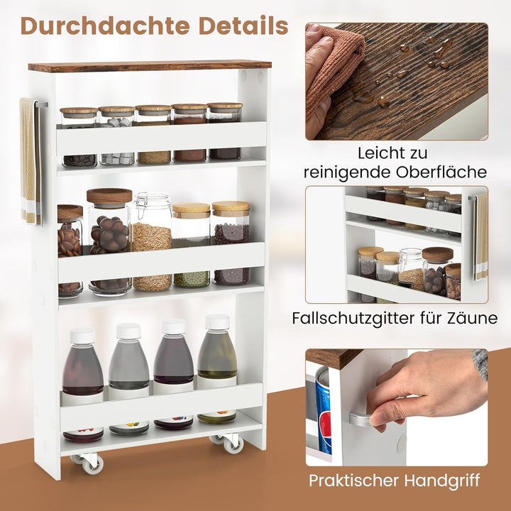 GIANTEX Nischenregal 13cm breit, Küchenregal Küchenschrank Küchenwagen , Nischenschrank Nischenwagen