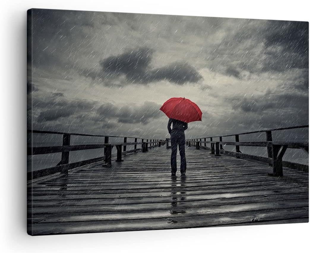 Bilder auf Leinwand Meer Brücke Sturm Leinwandbild mit Rahmen 70x50cm Wandbilder Dekoration Wohnzimm