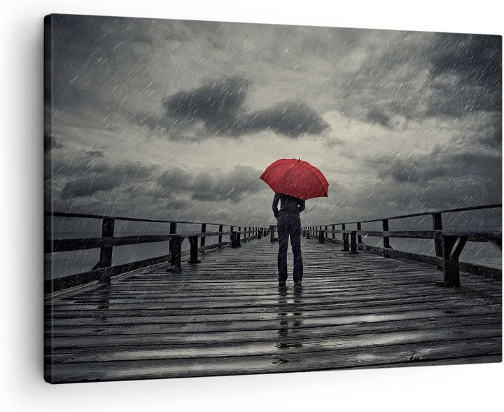 Bilder auf Leinwand Meer Brücke Sturm Leinwandbild mit Rahmen 70x50cm Wandbilder Dekoration Wohnzimm