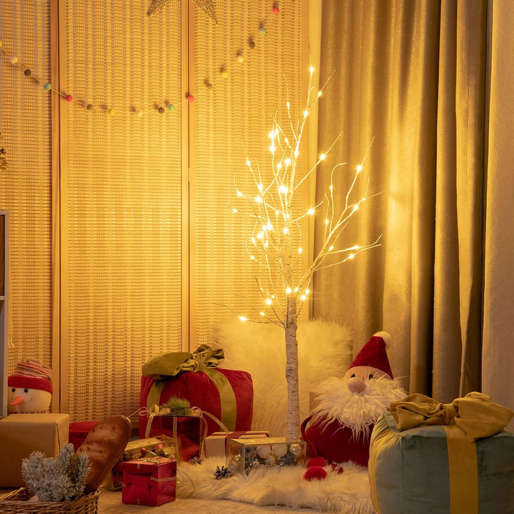 COSTWAY 120cm LED Lichterbaum, Birkenbaum mit warmweissen LED-Leuchten, künstlicher Weihnachtsbaum,