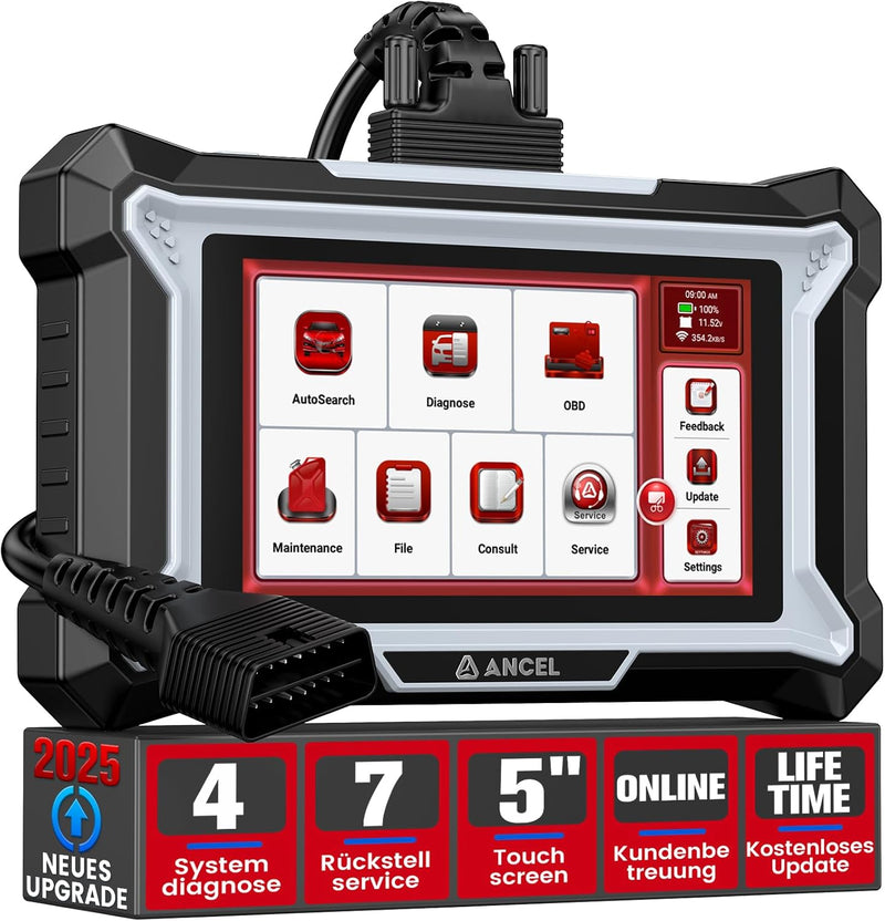 ANCEL DS100 OBD2 Diagnosegerät Auto, 4 System-Codeleser Motor/ABS/SRS/Getriebe für alle Fahrzeuge, 7