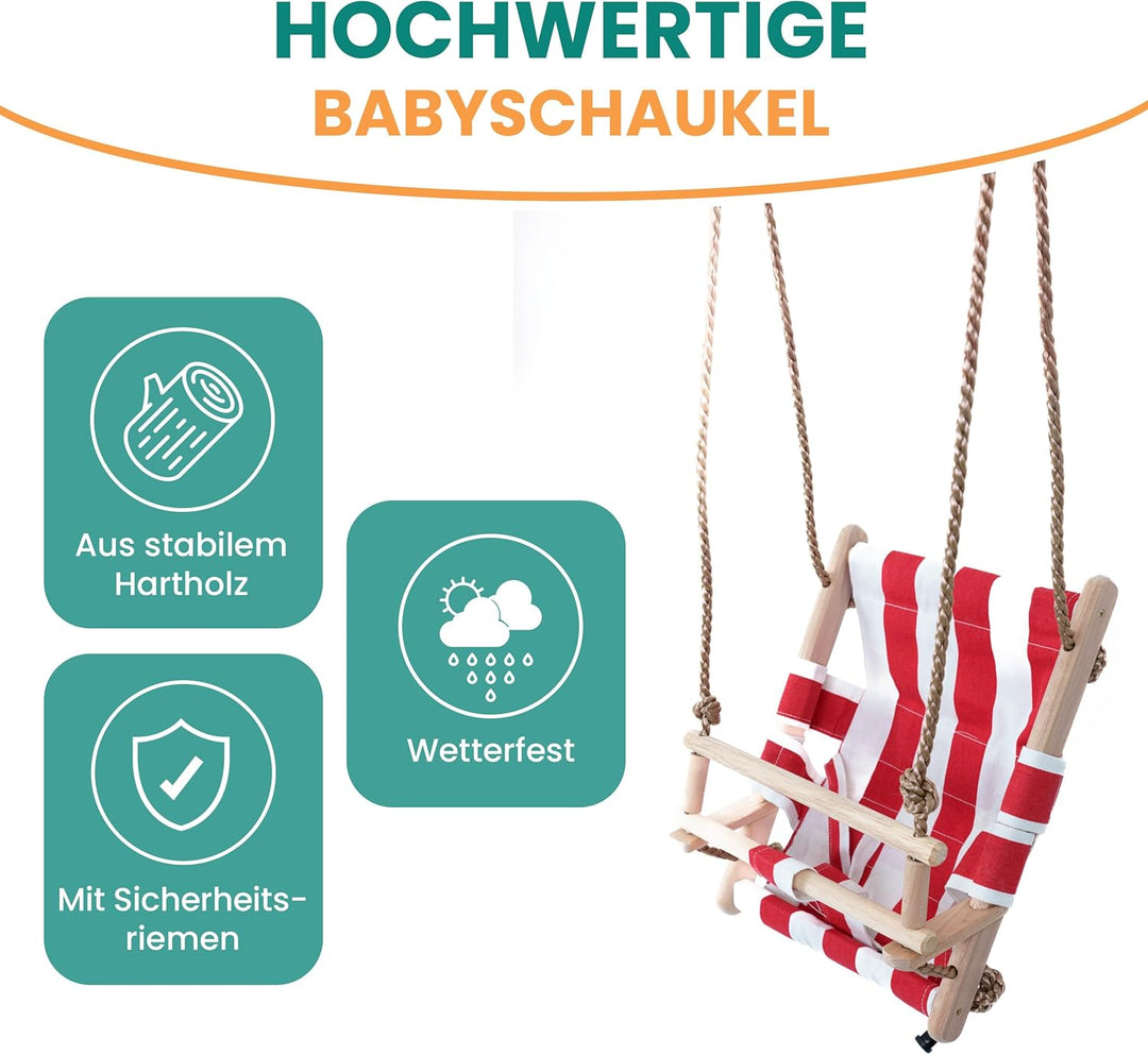 Gartenpirat Babyschaukel aus Holz und Stoff rot/weiss Babysitz Schaukelsitz, Rot