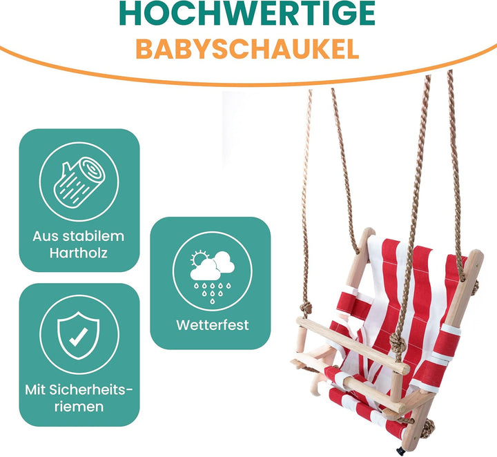 Gartenpirat Babyschaukel aus Holz und Stoff rot/weiss Babysitz Schaukelsitz, Rot