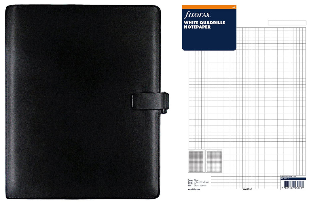 Filofax Metropol Persönlicher Organiser A4 schwarz & 292905 Notizpapier A4, kariert, weiss Bundle mi
