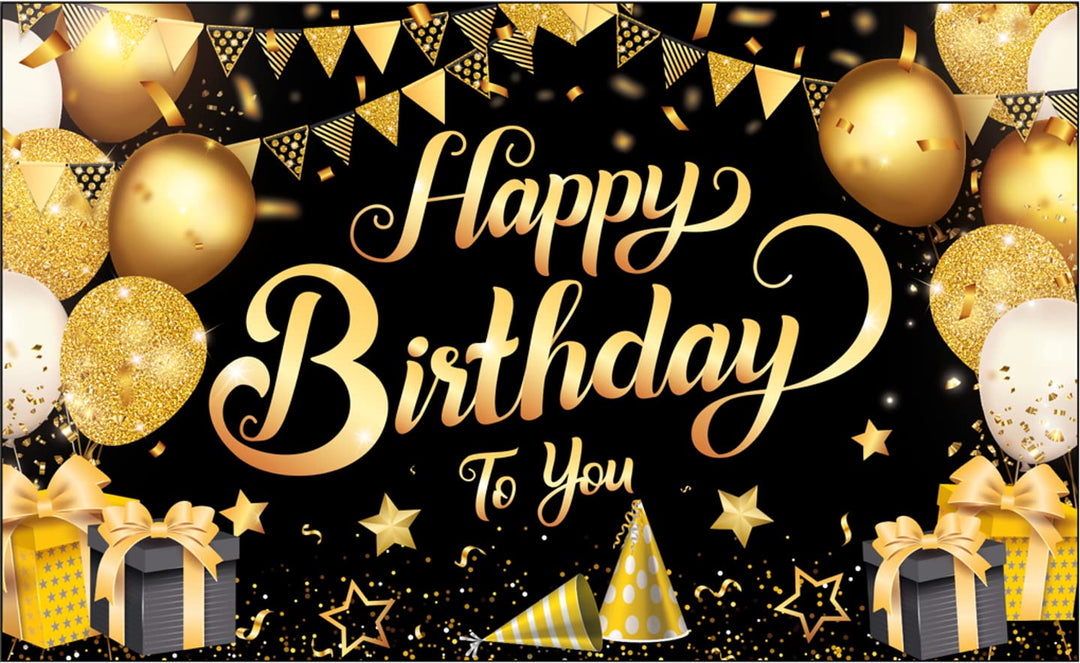KatchOn, Schwarz Gold Happy Birthday Banner Geburtstagsdeko – XtraLarge, 180 x 110 CM | Happy Birthd