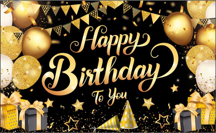 KatchOn, Schwarz Gold Happy Birthday Banner Geburtstagsdeko – XtraLarge, 180 x 110 CM | Happy Birthd