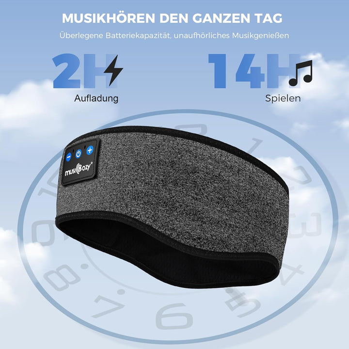 MUSICOZY Schlafkopfhörer Bluetooth, Schlaf Kopfhörer Stirnband Schlaf-Ohrhörer Headband Kabellos Spo