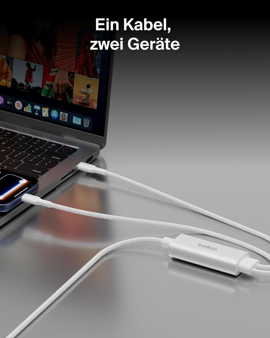 Belkin BoostCharge Pro 2-in-1 USB C auf USB C Ladekabel 140 W, Geflochtenes Kabel mit 2 Steckern zum