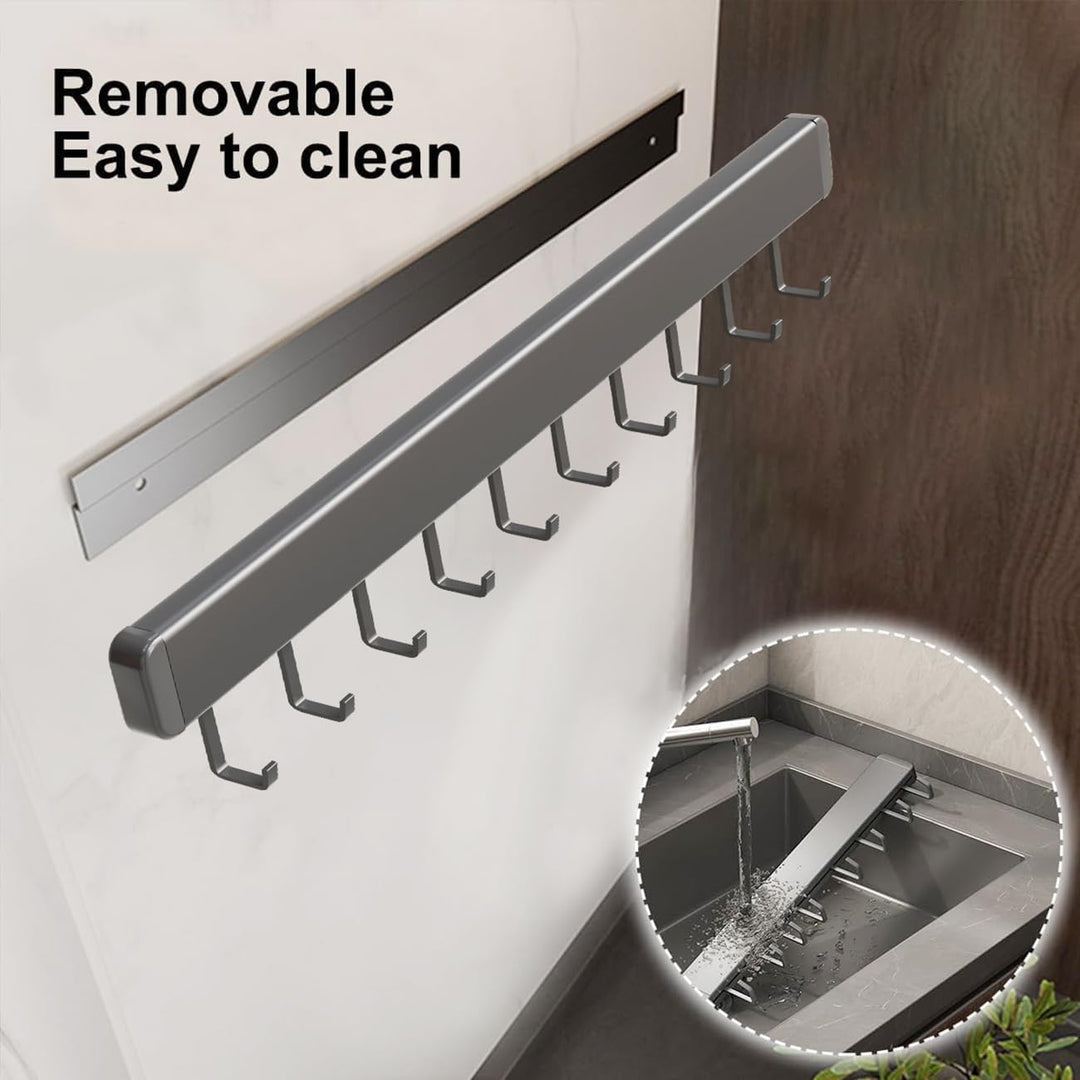 HMAKGG Hakenleiste Küche ohne Bohren, 50CM Küchenleiste Selbstklebend mit 10 Beweglichen Haken, Küch