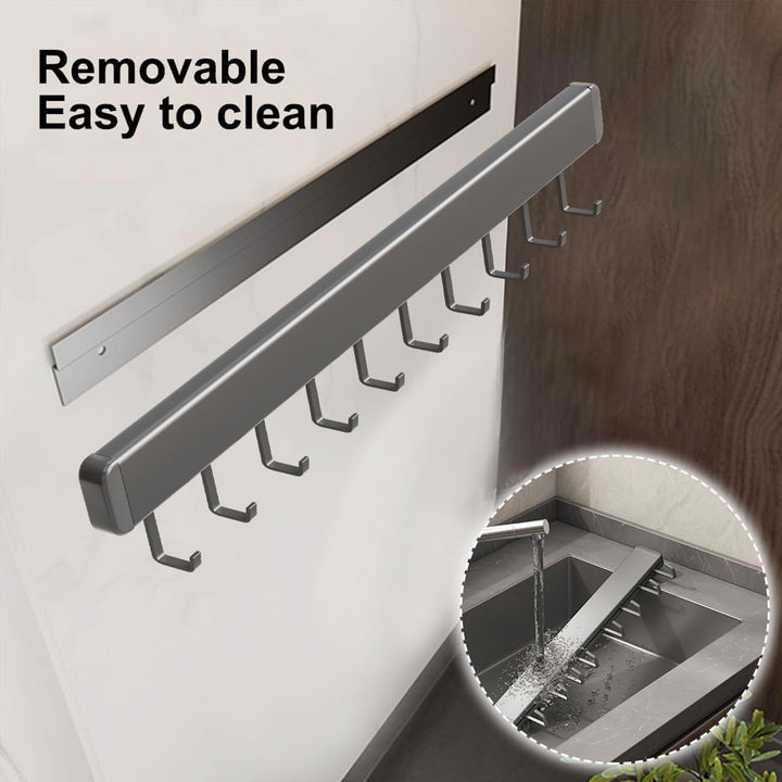 HMAKGG Hakenleiste Küche ohne Bohren, 50CM Küchenleiste Selbstklebend mit 10 Beweglichen Haken, Küch