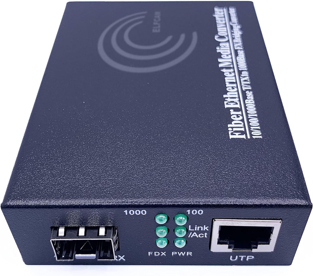 Elfcam® - Ethernet-Faser-Konverter, RJ45 Gigabit/Mini-GBiC SFP-Modul (1,25 G SFP Port) Multimode-Ein