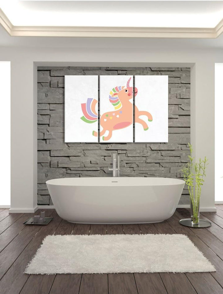 Pixxprint Flauschiges Einhorn als Leinwandbild/Grösse: 3 Teilig (120x80) cm/Wandbild/Kunstdruck/fert