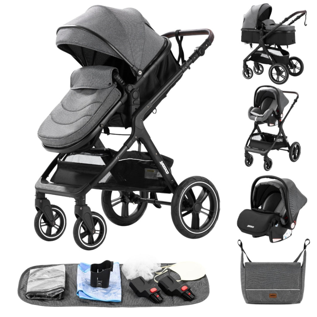 GLOKID Kinderwagen 3 in 1,Reisesysteme, Babywanne Buggy,Voll-Gummireifen,Mit Einem Klick Zusammenkla