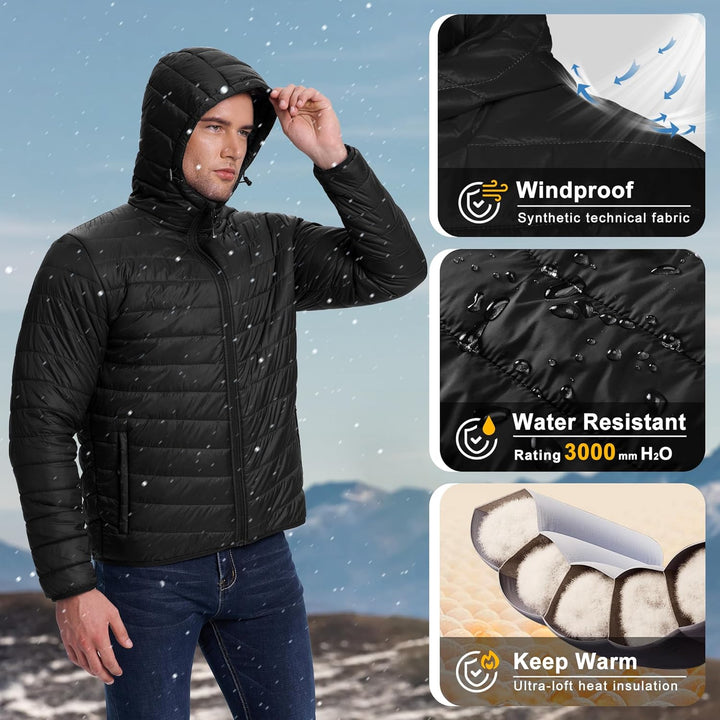 33,000ft Herren Leichte Steppjacke Outdoor Wasserbeständige Übergangsjacke Warme Winterjacke für Män