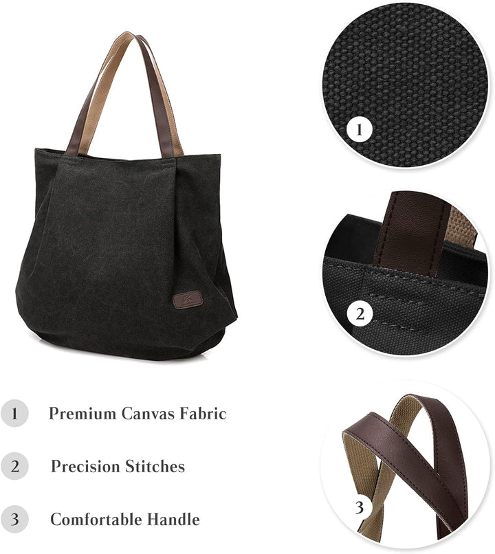 PORRASSO Grosse Schultertasche Canvas Hobo Taschen Damen Handtasche Fraue Shopper Tote Henkeltasche