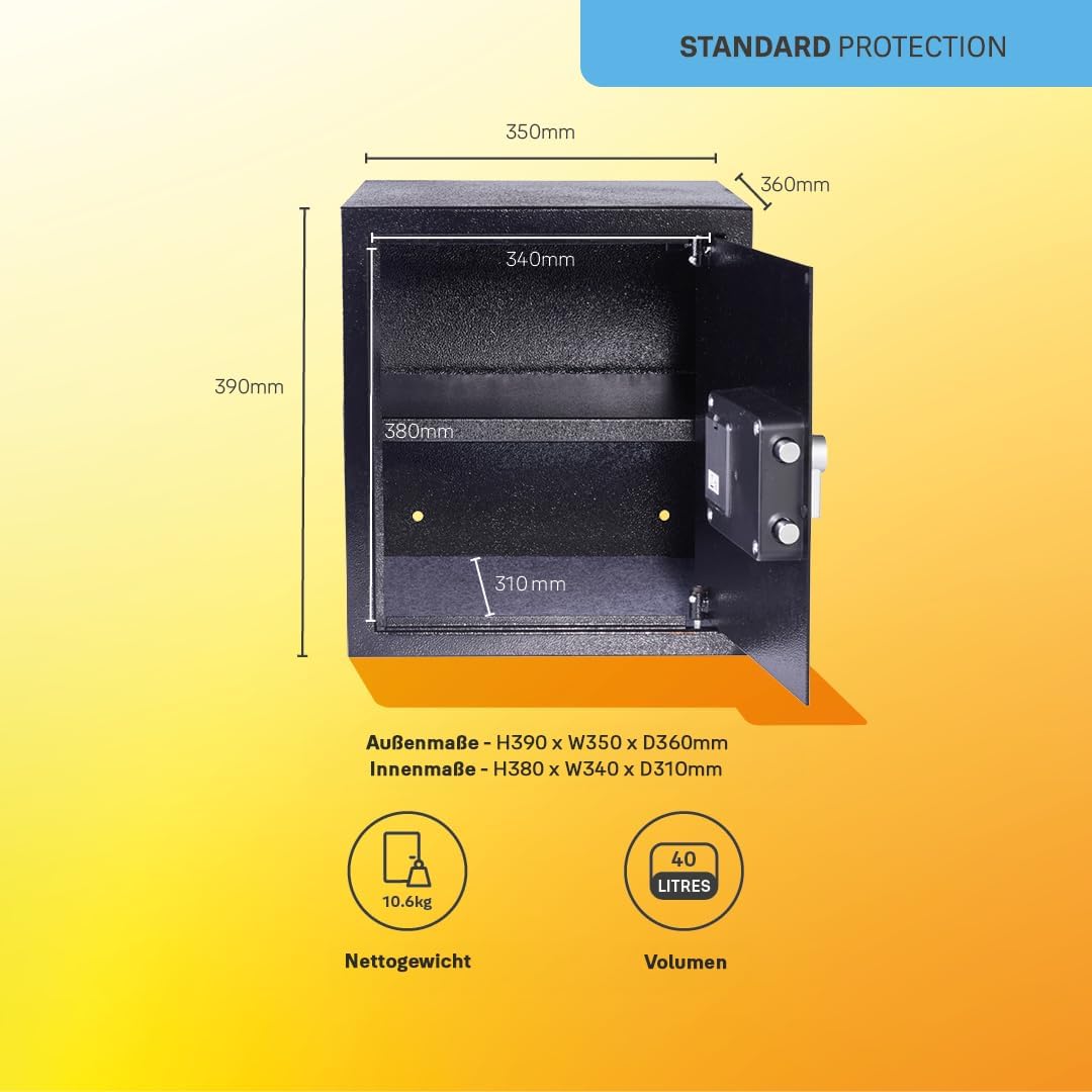 Yale Elektronischer Tresor - Gross - YSV/390/DB2 - Standardsicherheit - Schwarz Black Large New Vers