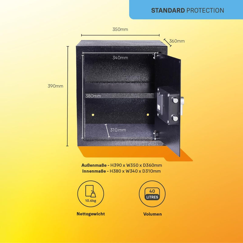 Yale Elektronischer Tresor - Gross - YSV/390/DB2 - Standardsicherheit - Schwarz Black Large New Vers