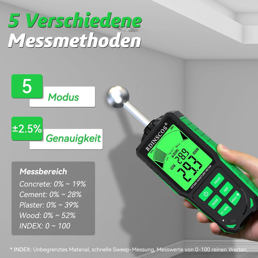 RDINSCOS Feuchtigkeitsmessgerät Wiederaufladbarkeit Wand Feuchtemessgerät Mauerwerk mit Farbdisplay