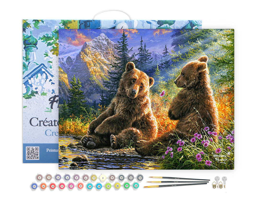 Figured'Art Malen Nach Zahlen Erwachsene Mit Rahmen Bärenpaar - Paint by Numbers Basteln DIY Bastels