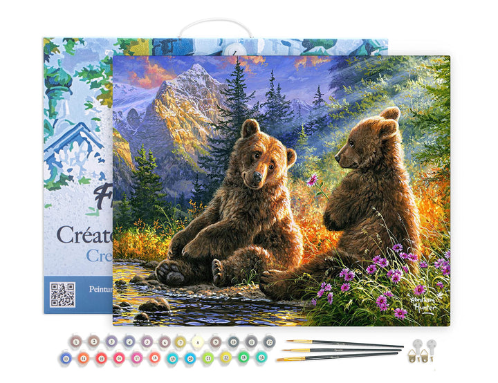 Figured'Art Malen Nach Zahlen Erwachsene Mit Rahmen Bärenpaar - Paint by Numbers Basteln DIY Bastels