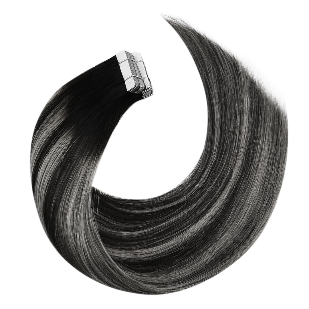 Moresoo Tape Echthaar Extension Schwarz Ombre Invisible Tape in Extensions Echthaar Schwarz bis 