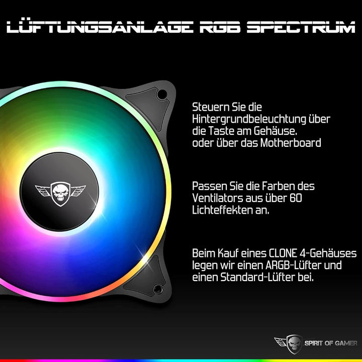 Spirit of Gamer - Clone 4 - PC Gehäuse RGB mit Durchsichtiger Wand Aus Gehärtetem Glas - Erstellen S