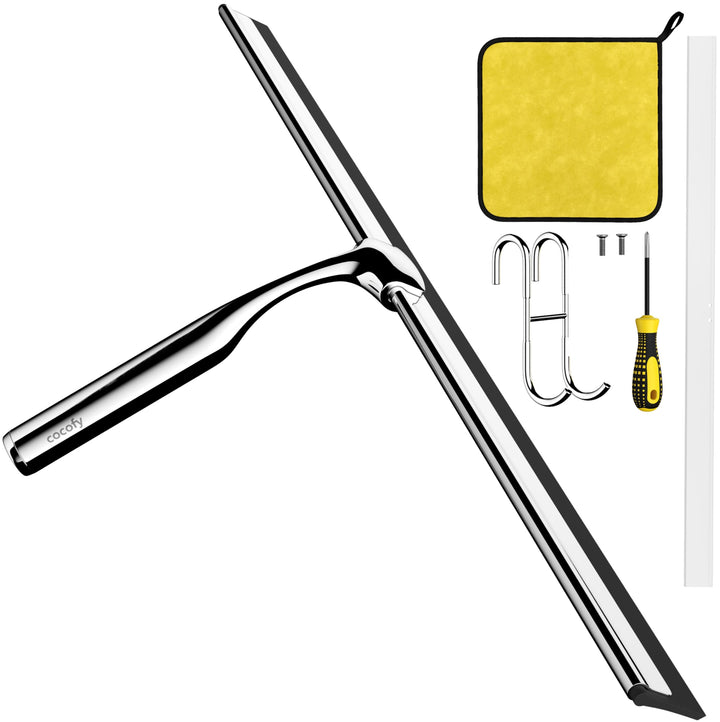 cocofy Duschabzieher breit XXL 45 cm ohne Bohren für Dusche, Fliesen mit Haken, Ersatzgummi, Mikrofa