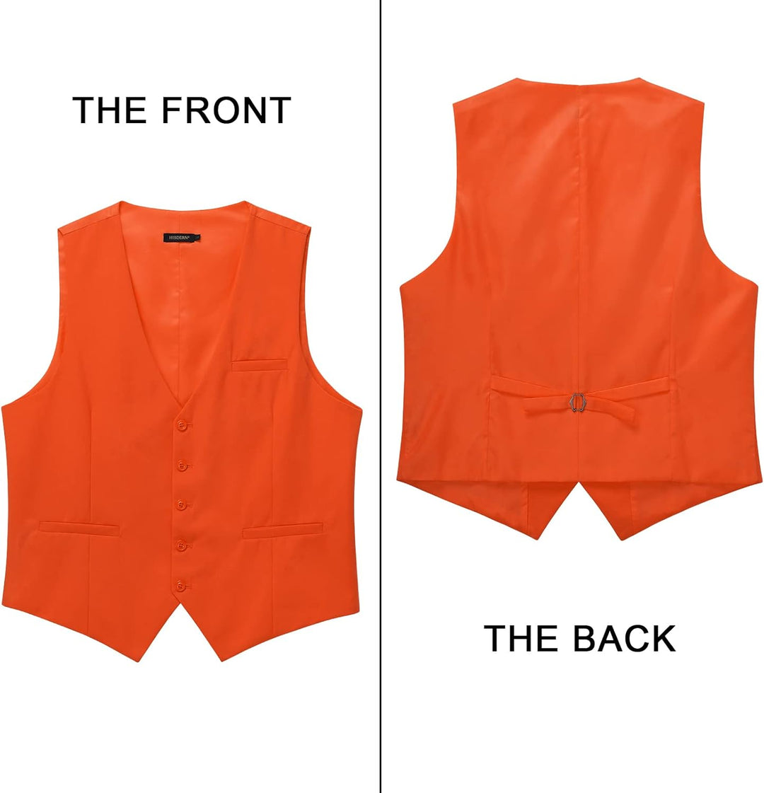 HISDERN Herren Formale Hochzeit Party Weste Baumwolle Einfarbig Weste S Z1 - Orange, S Z1 - Orange